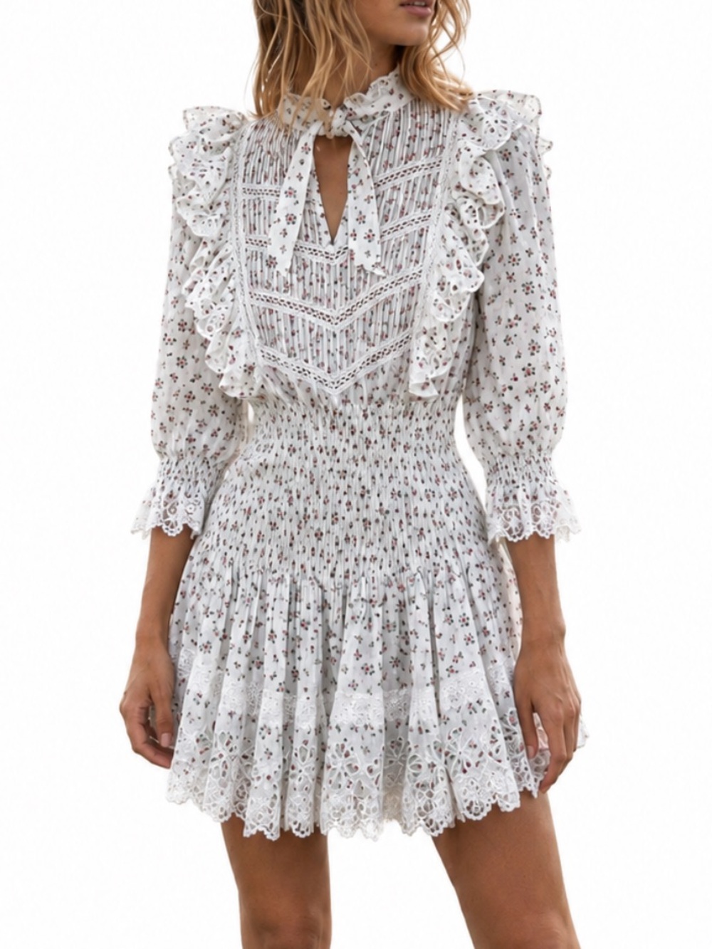 NWT Place Nationale Linen Victorienne Ditsy Floral Dress